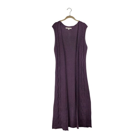 Boston Proper Duster Vest Cardigan Purple Cable Knit Maxi Open Front Size Small - Picture 1 of 9
